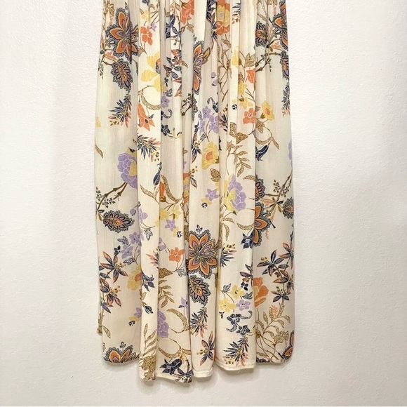 Free People Isla Floral Tie Strap Smocked Bodice Midi Dress Sweet Cream Small - Picture 9 of 16